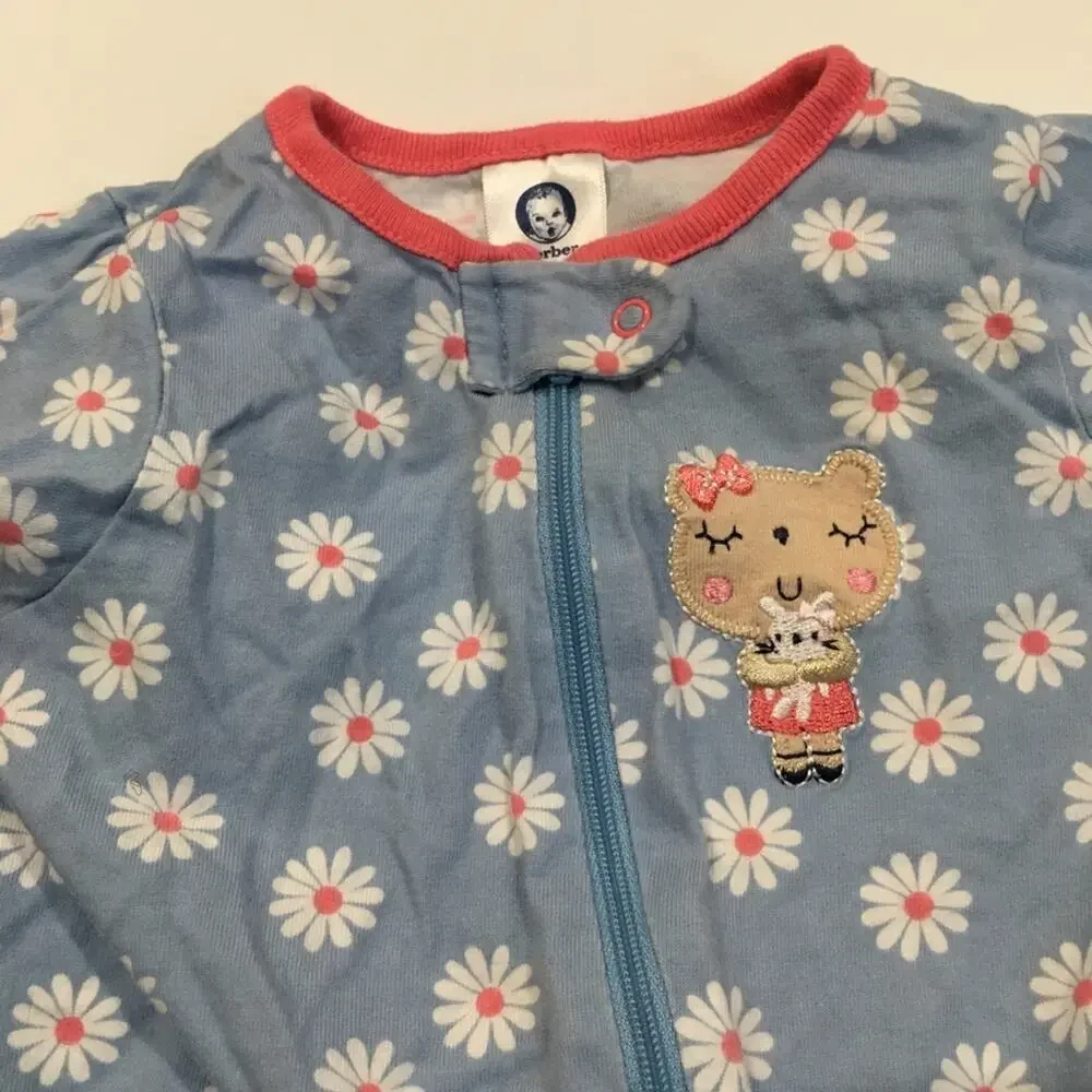 Gerber Baby Girl Sleeper Sz 3-6m Blue Floral Romper One Piece